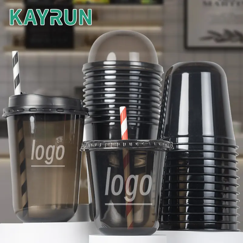 Cold Coffee Smoothie Bubble Tea Plastic Black U Shape Cup