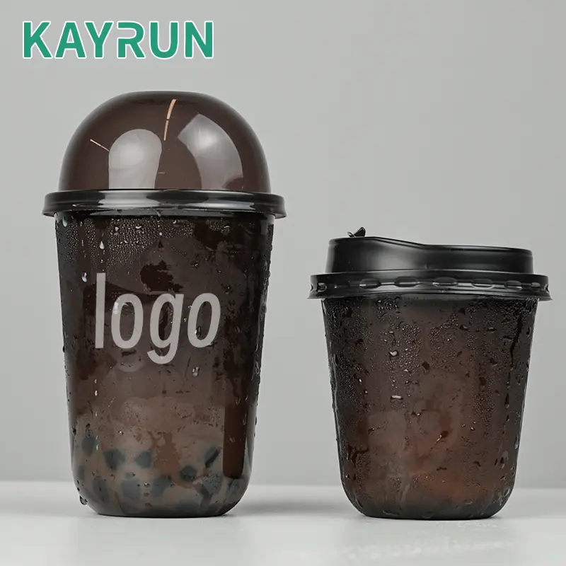 Disposable U Shape Black Cold Coffee Drinking PET Cups